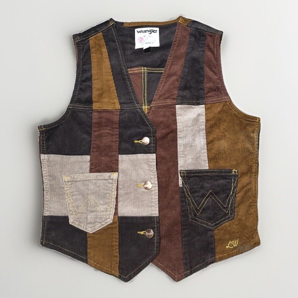 Wrangler x Lainey Wilson Patchwork Corduroy Vest Women’s Size M Brown Western